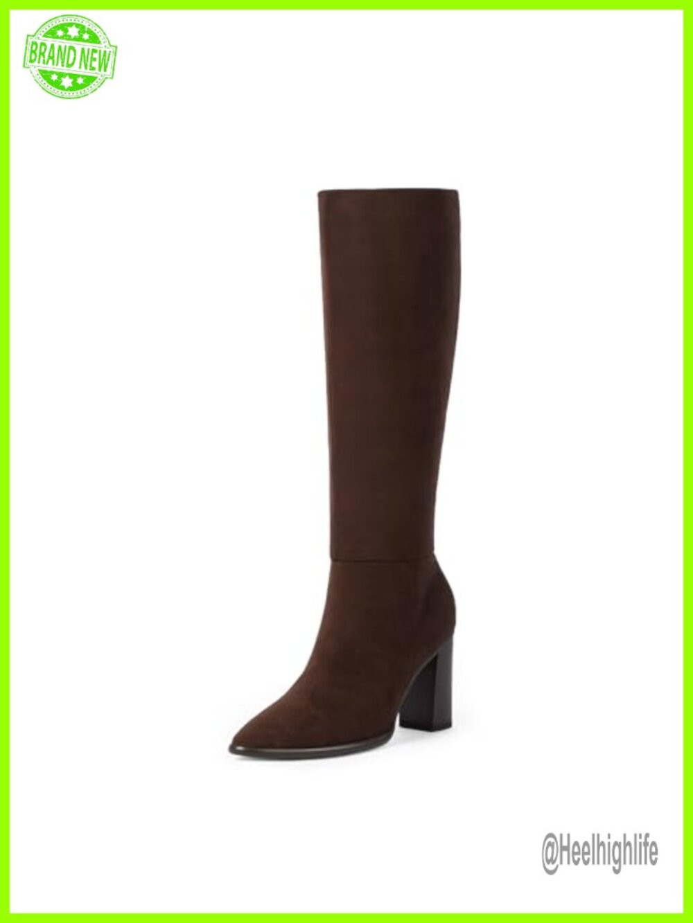 Women's Knee High Tall Boots Faux Leather Pointed Toe Chunky Heel Inside Zipper